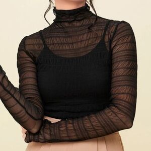 Elegant Black Sheer Long Sleeve Top